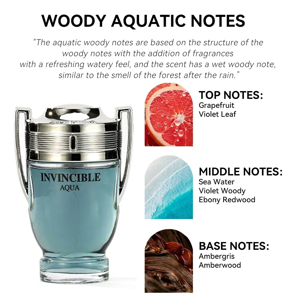 100ML 3.4FL.OZ INVINCIBLE AQUA Men's Perfume EDP, Woody Aquatic Notes, Fresh Ocean Fragrance Spray Gift for Men